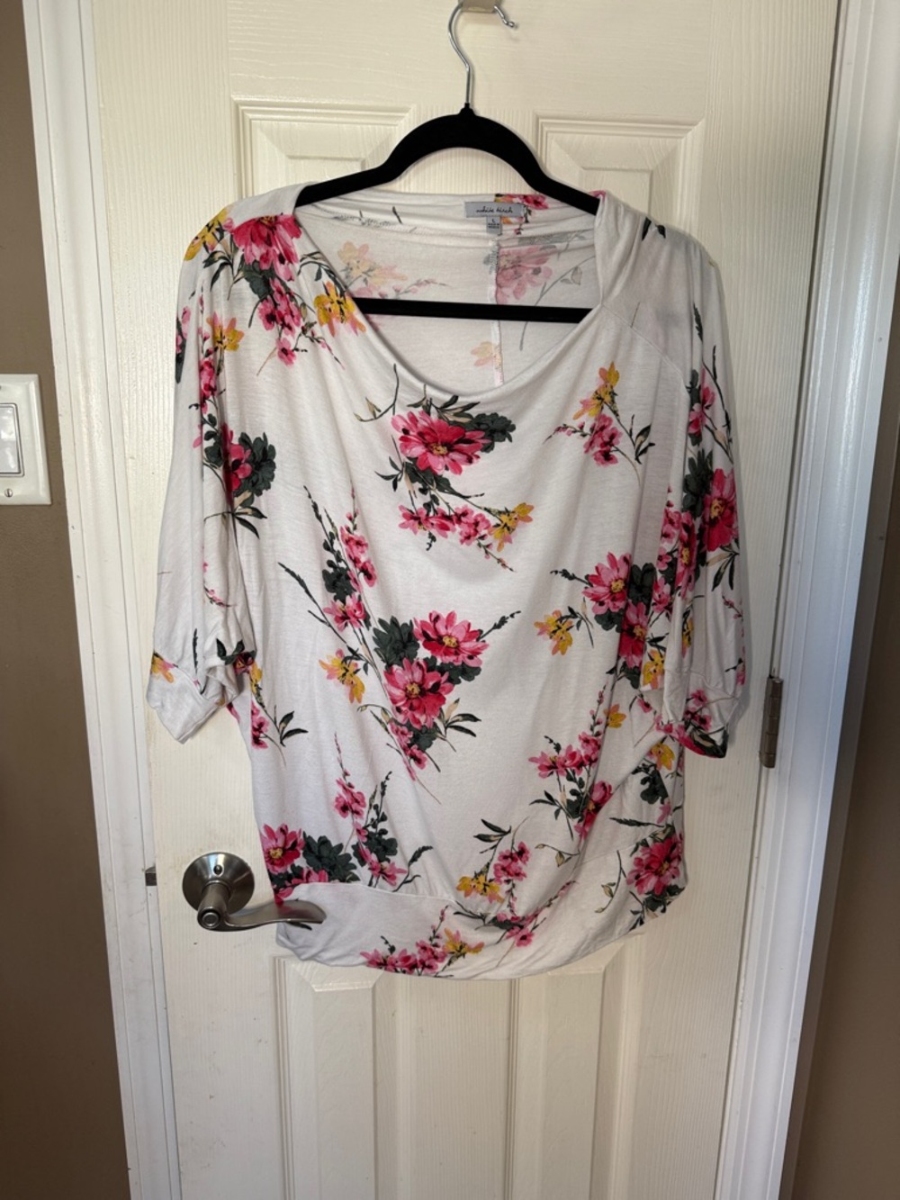 white birch Floral Scoop Neck Tunic in White with Pink & Yellow Blooms